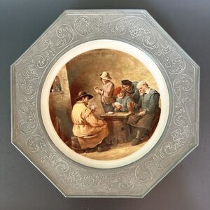 Vintage Wunsiedel Bavaria Retsch Plate Pewter Rim Teniers Scene Wall Bar Decor